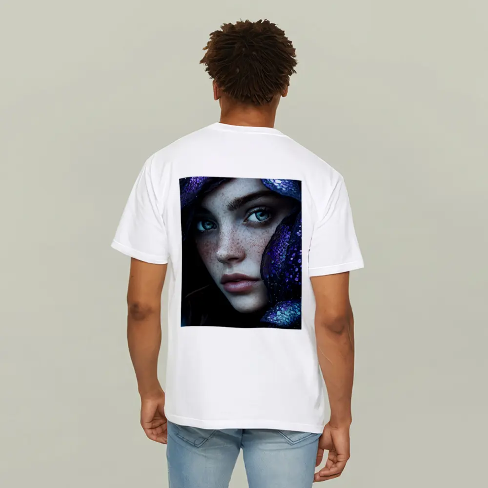 Freckled Woman Fantasy Purple Dragon Scale Portrait – T-Shirts