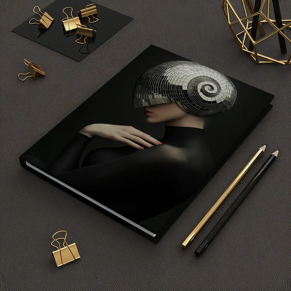 Woman Disco Ball Head Dark Background – Notebooks