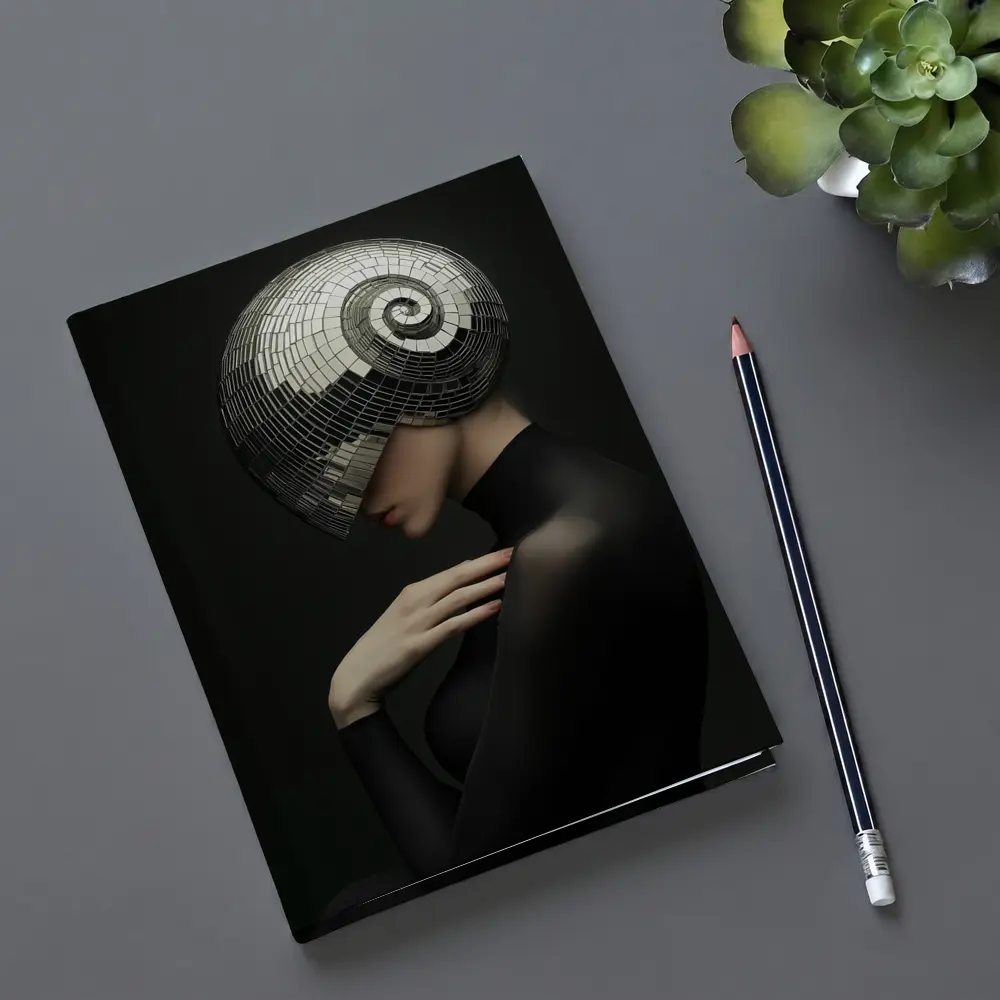 Woman Disco Ball Head Dark Background – Notebooks