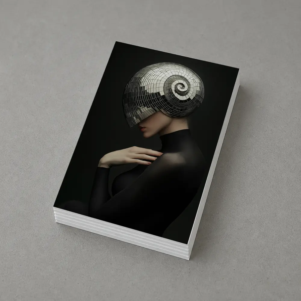 Woman Disco Ball Head Dark Background – Postcards