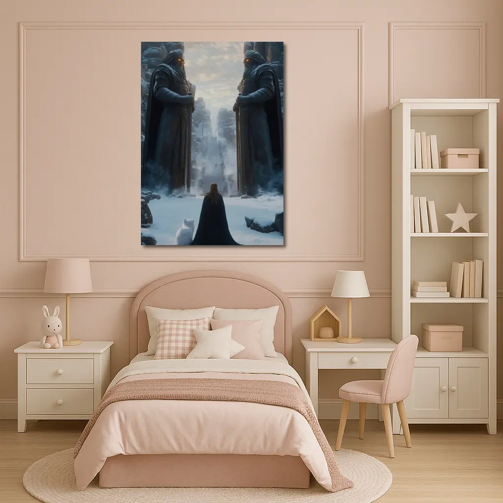 Cloaked Figure Cat Ancient Stone Guardians Snow – Wall Art