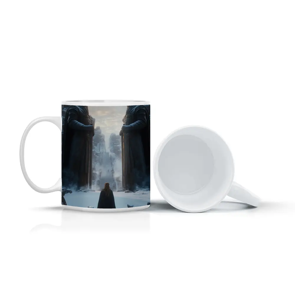 Cloaked Figure Cat Ancient Stone Guardians Snow – Mugs
