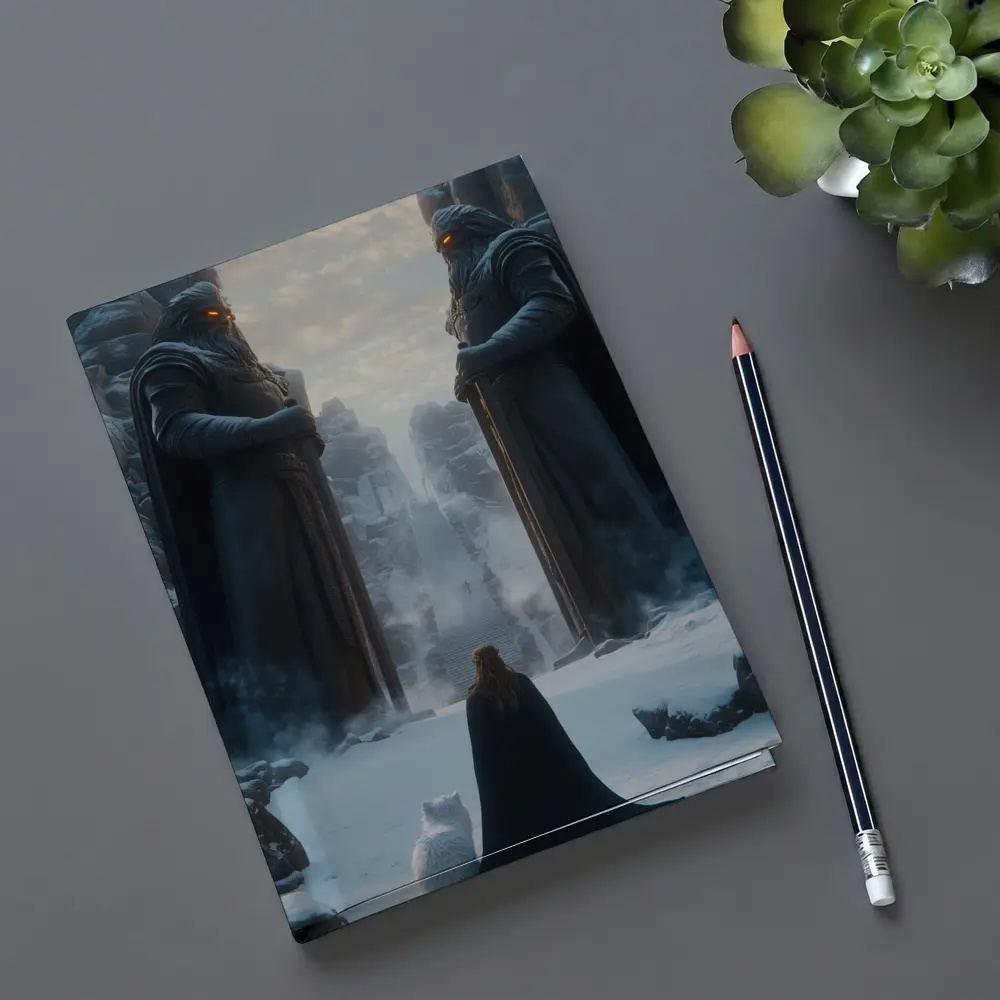 Cloaked Figure Cat Ancient Stone Guardians Snow – Notebooks