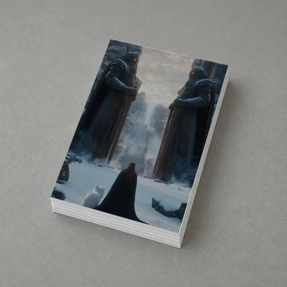 Cloaked Figure Cat Ancient Stone Guardians Snow – Postcards