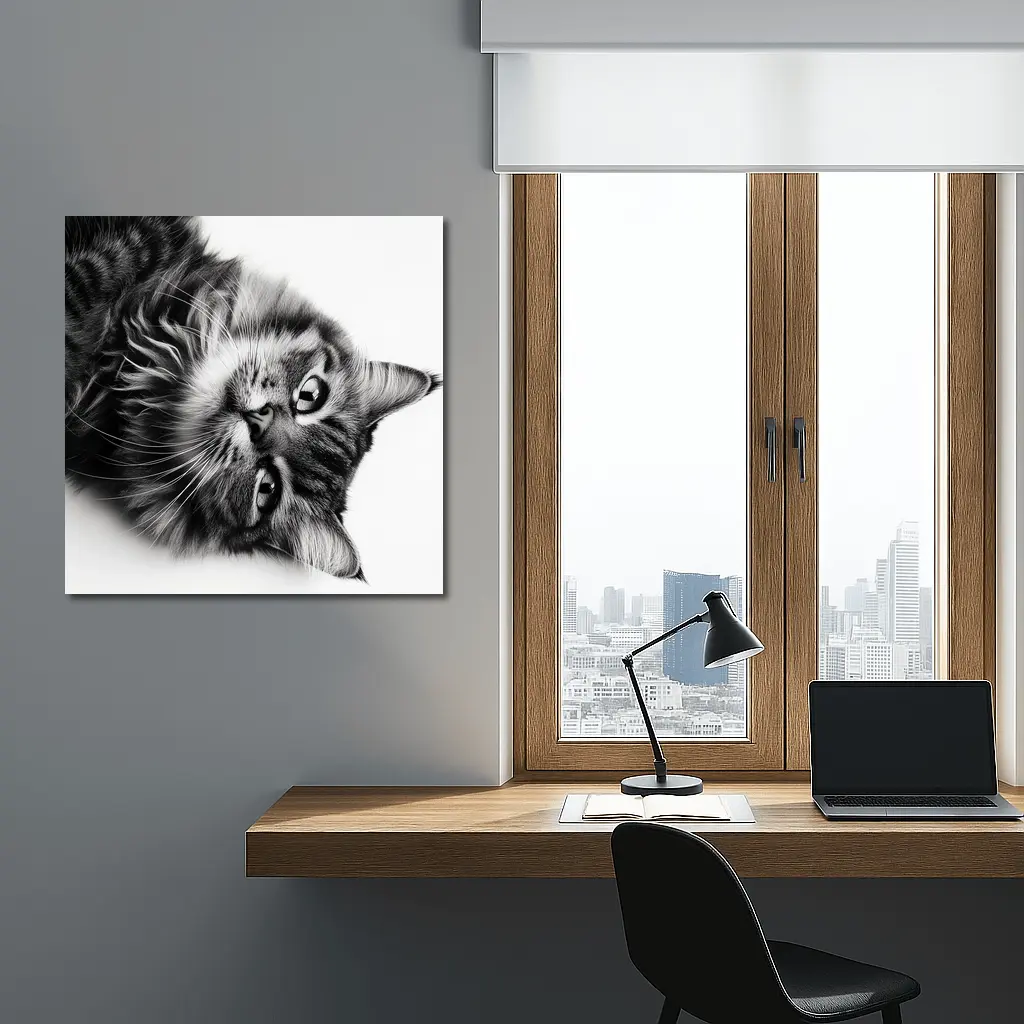 Maine Coon Cat Black and White Portrait – Wall Art