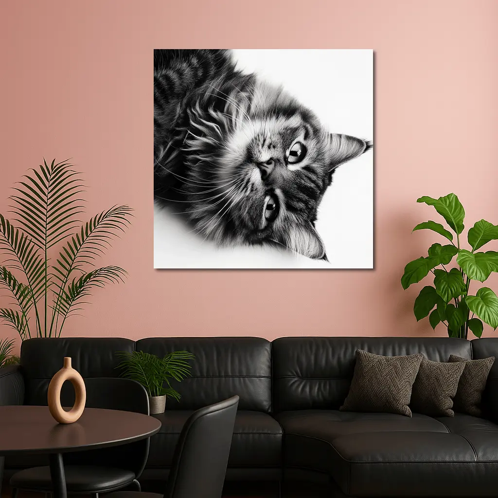 Maine Coon Cat Black and White Portrait – Wall Art