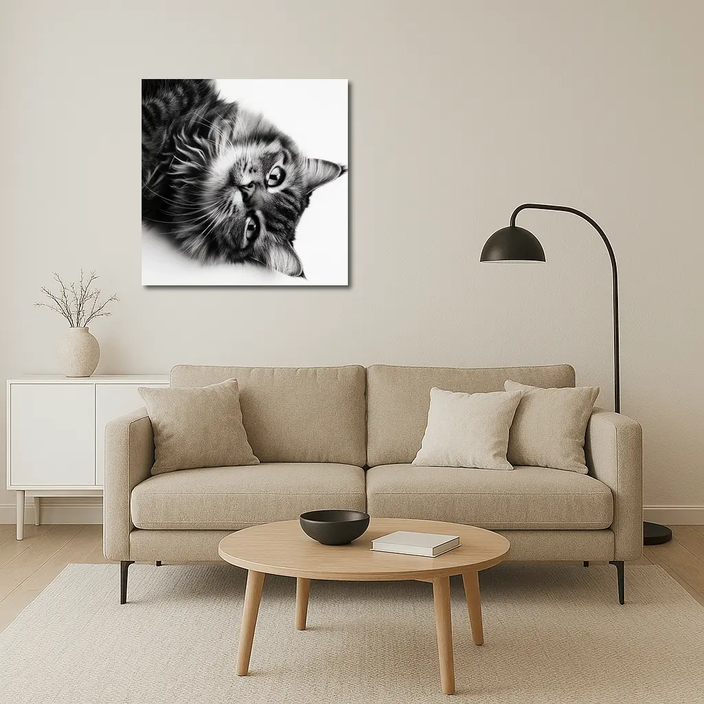 Maine Coon Cat Black and White Portrait – Wall Art