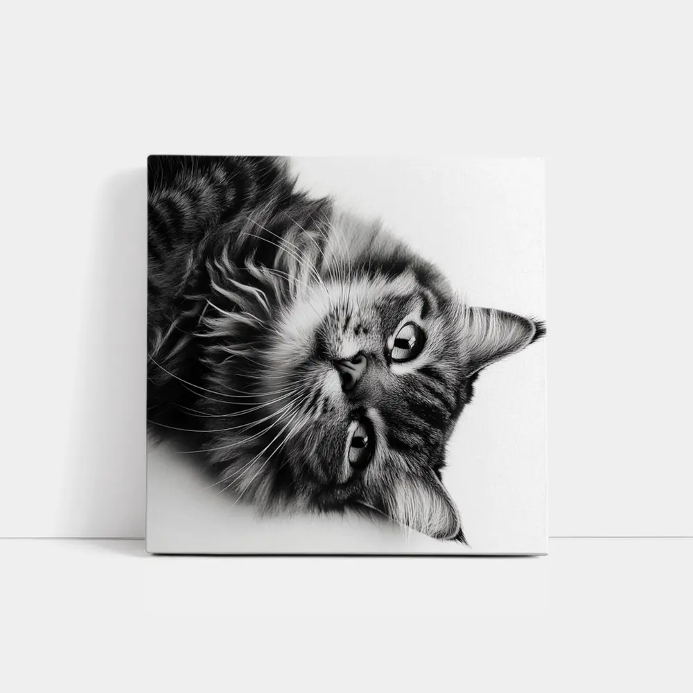 Maine Coon Cat Black and White Portrait – Wall Art