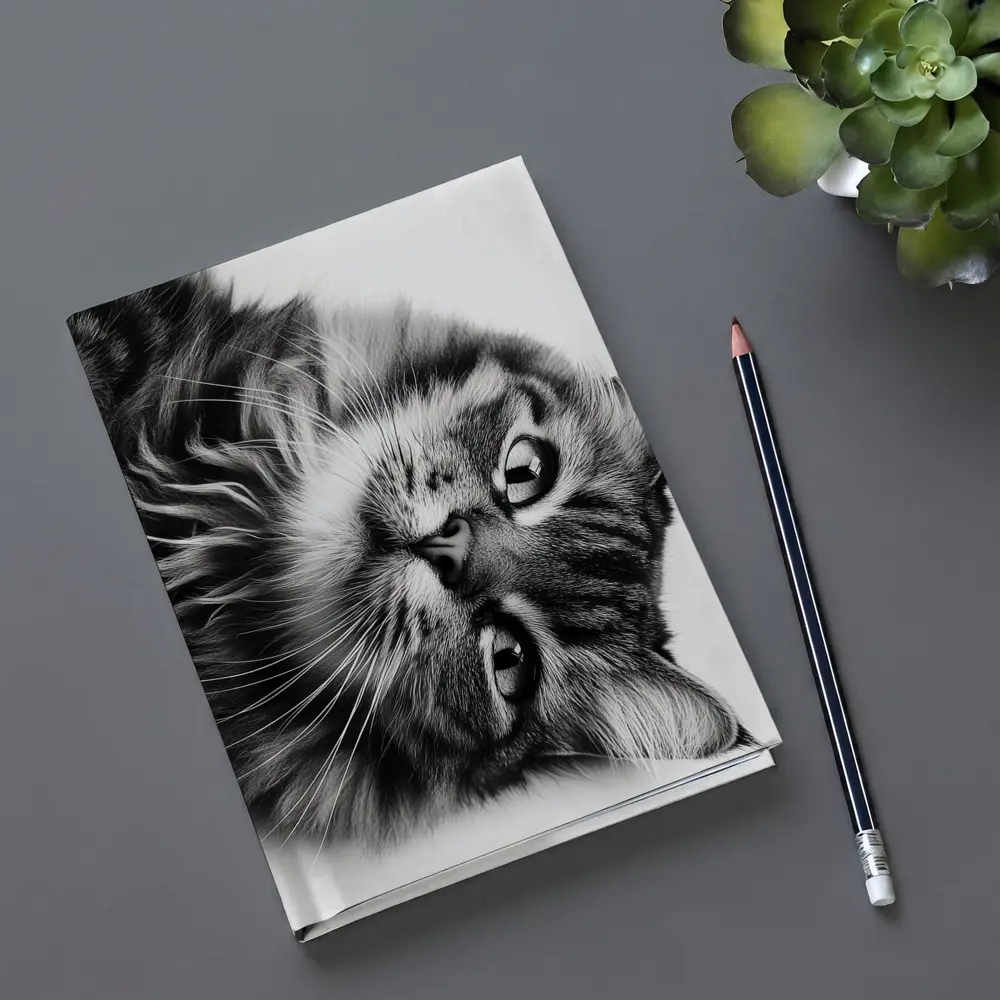 Maine Coon Cat Black and White Portrait – Notebooks