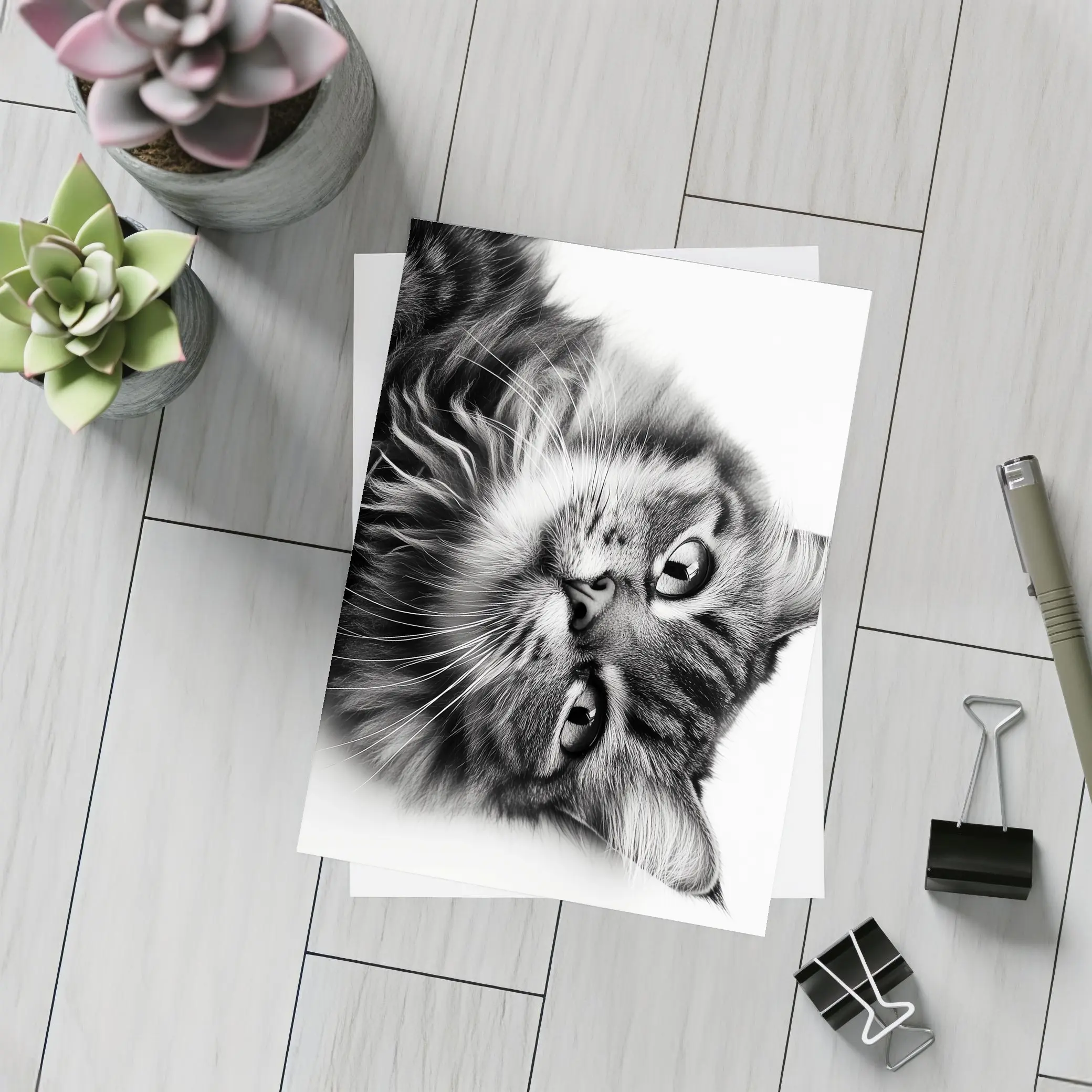 Maine Coon Cat Black and White Portrait – Postcards
