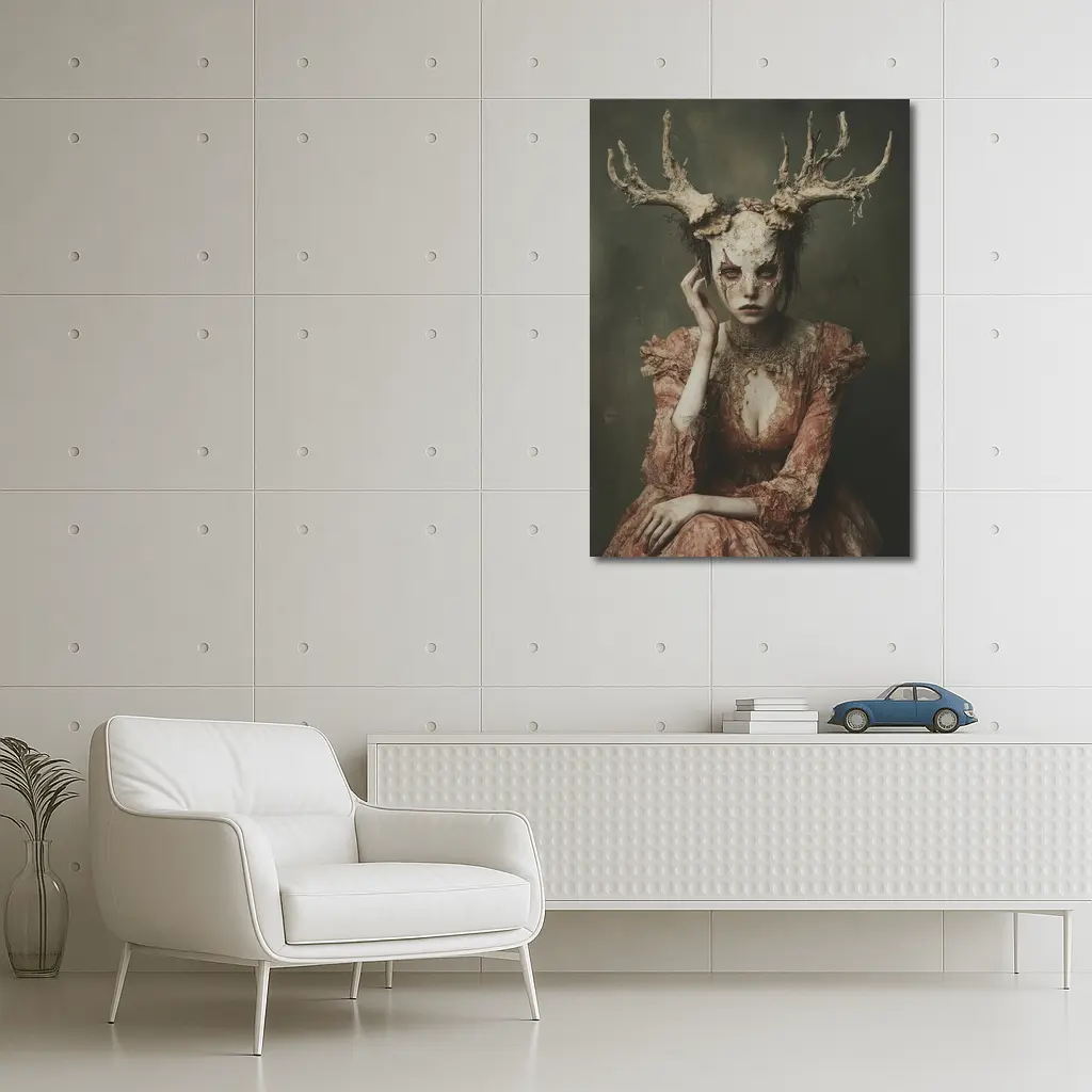 Dark Fantasy Woman With Antlers Gothic Portrait – Wall Art