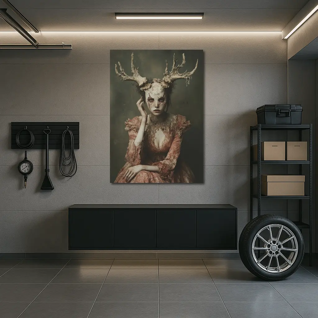 Dark Fantasy Woman With Antlers Gothic Portrait – Wall Art