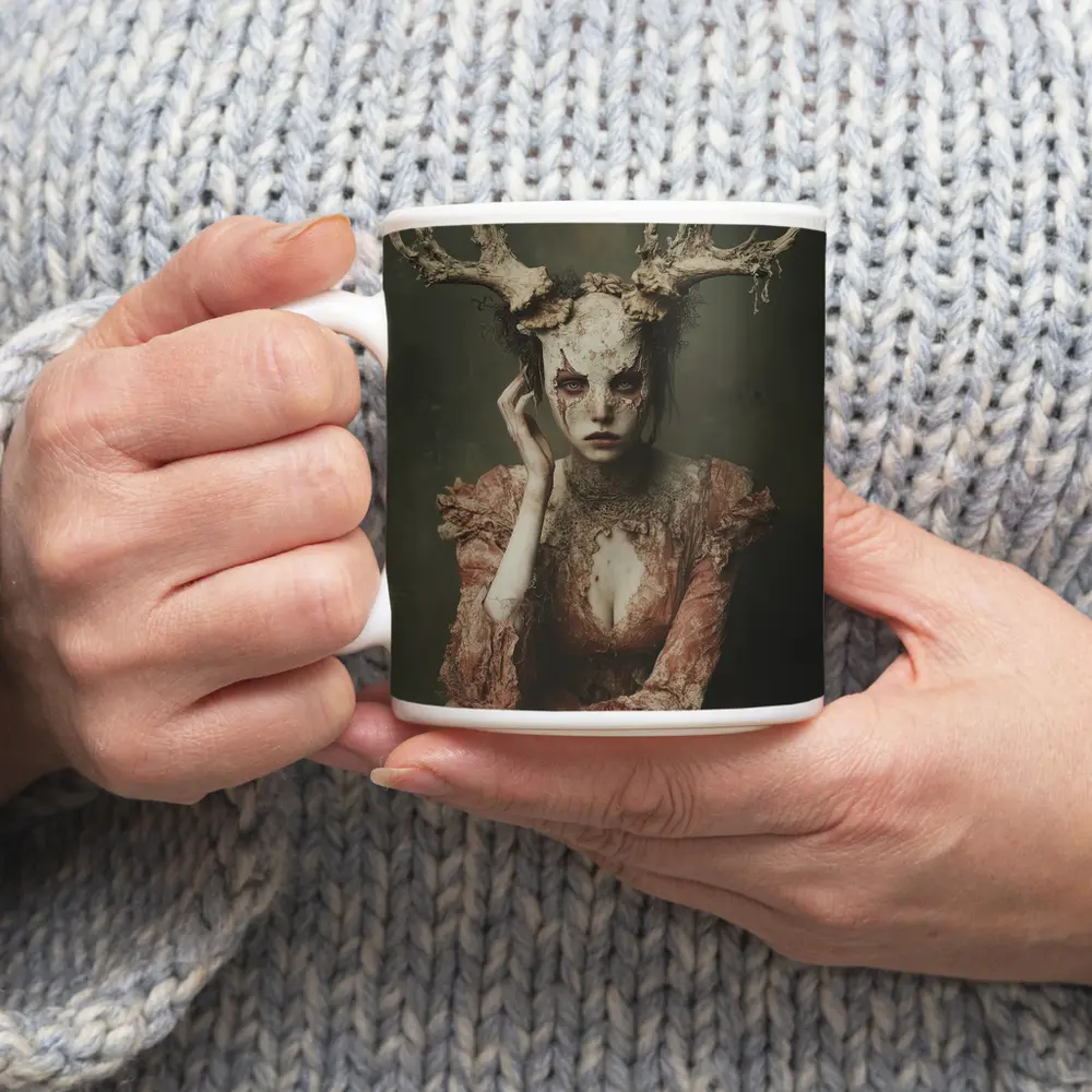 Dark Fantasy Woman With Antlers Gothic Portrait – Mugs