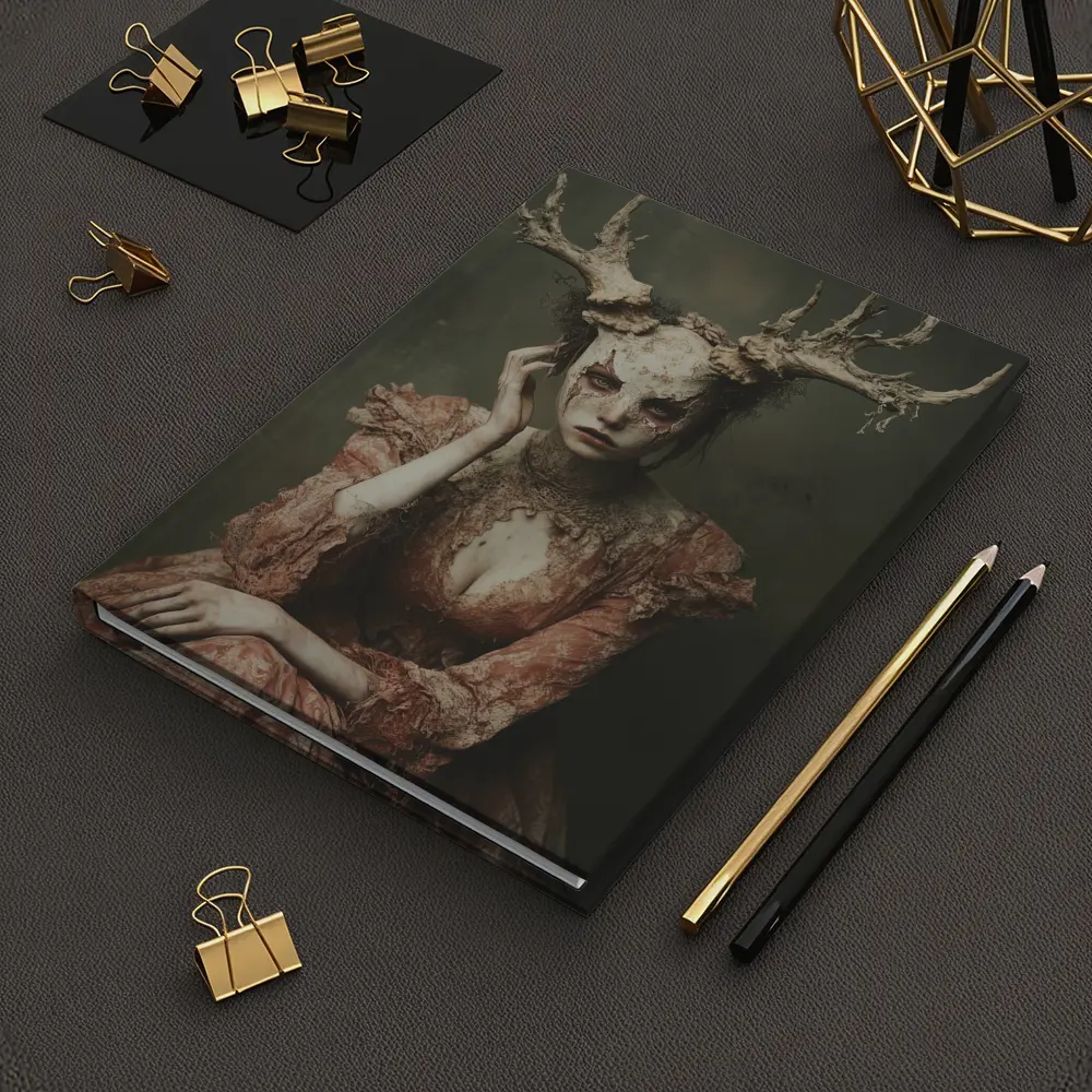 Dark Fantasy Woman With Antlers Gothic Portrait – Notebooks