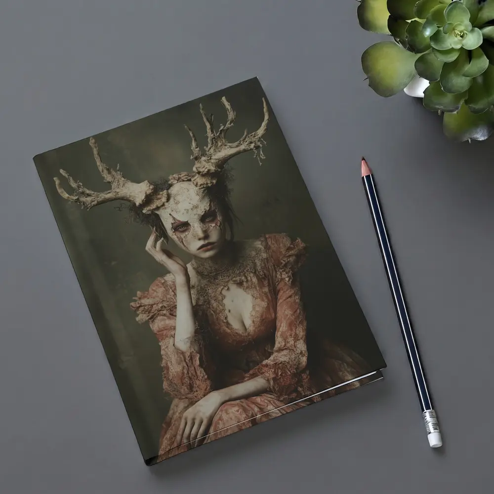 Dark Fantasy Woman With Antlers Gothic Portrait – Notebooks