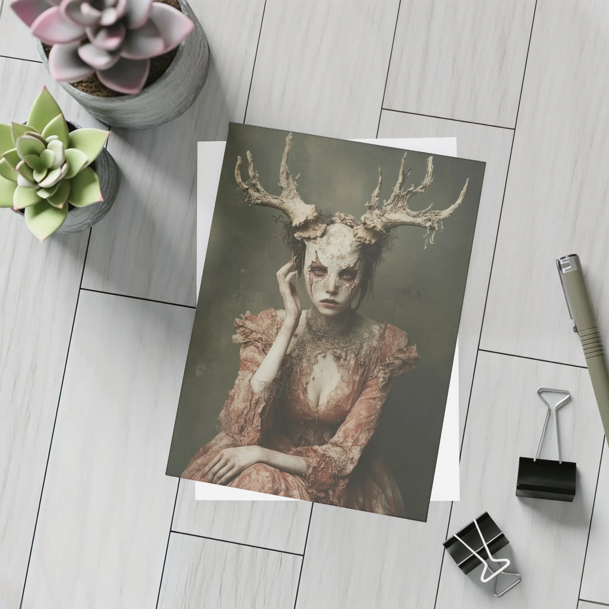 Dark Fantasy Woman With Antlers Gothic Portrait – Postcards
