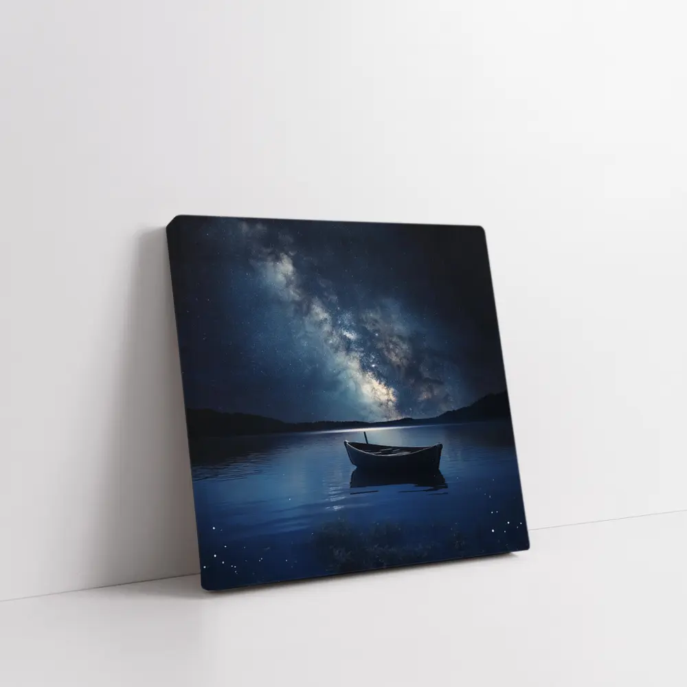 Lone Boat On Lake Under Milky Way – Wall Art