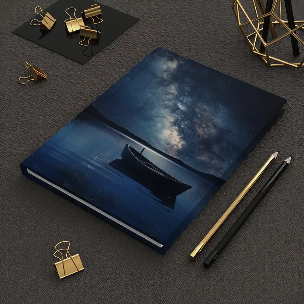 Lone Boat On Lake Under Milky Way – Notebooks