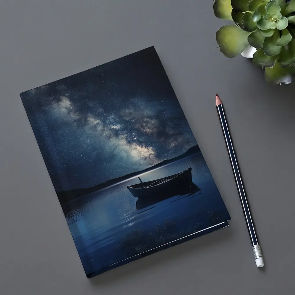 Lone Boat On Lake Under Milky Way – Notebooks