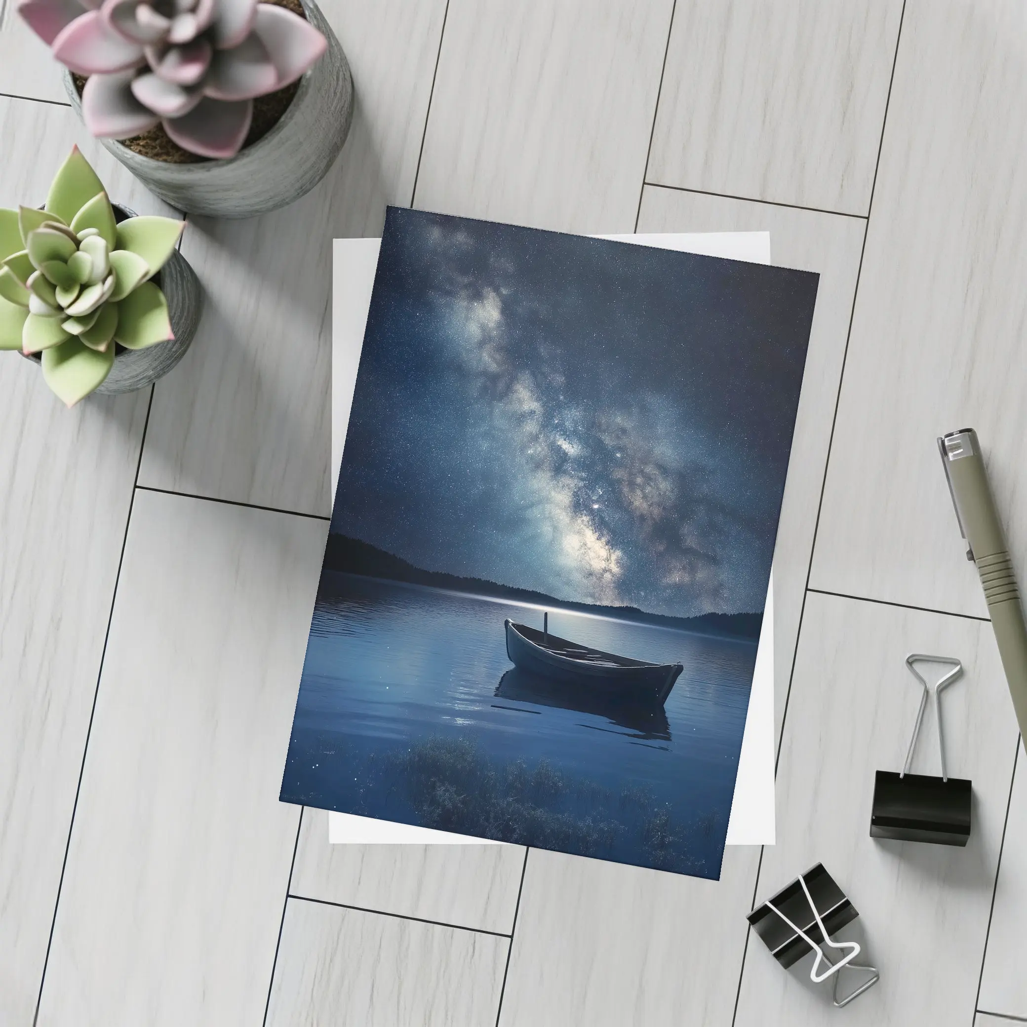 Lone Boat On Lake Under Milky Way – Postcards