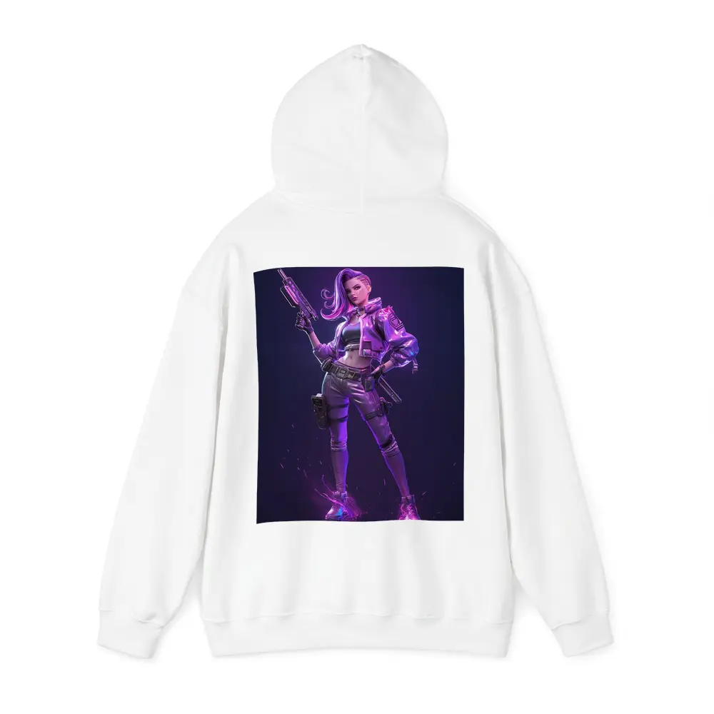 Cyberpunk Girl Neon Purple Dark Background – Hoodies
