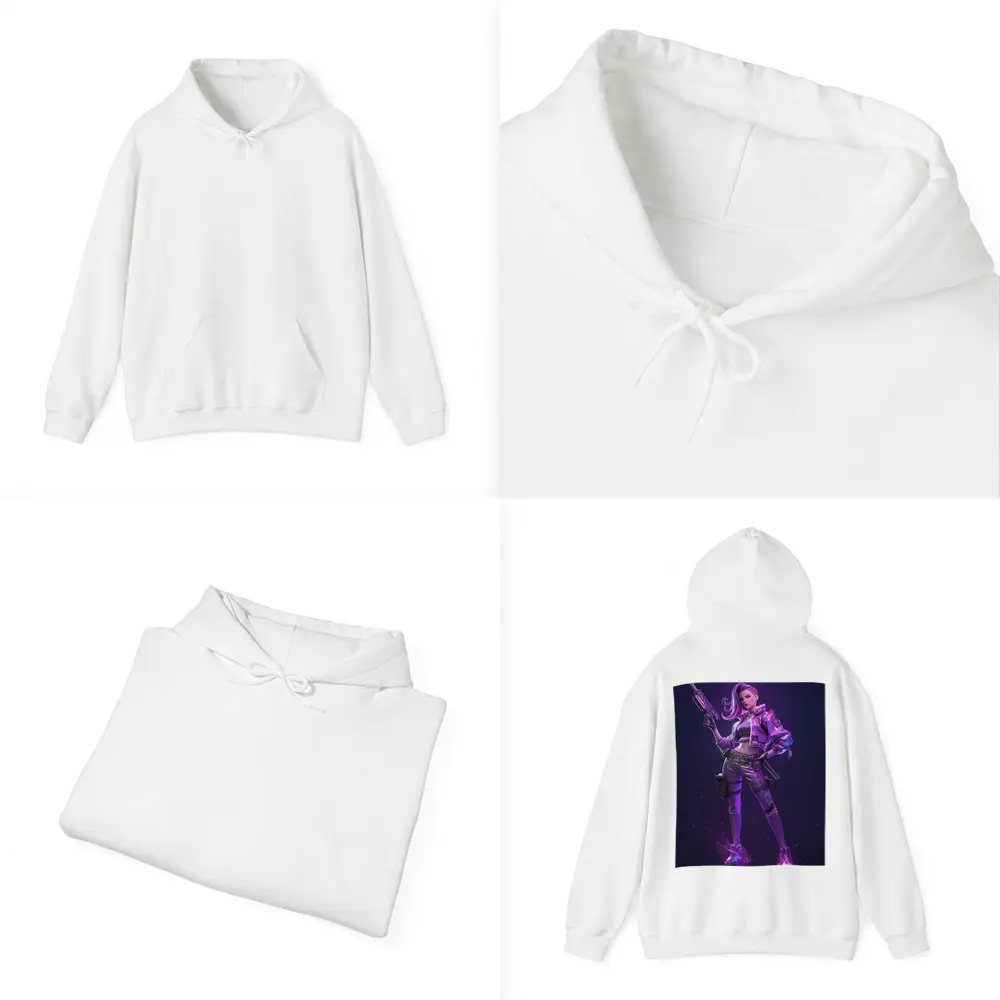 Cyberpunk Girl Neon Purple Dark Background – Hoodies