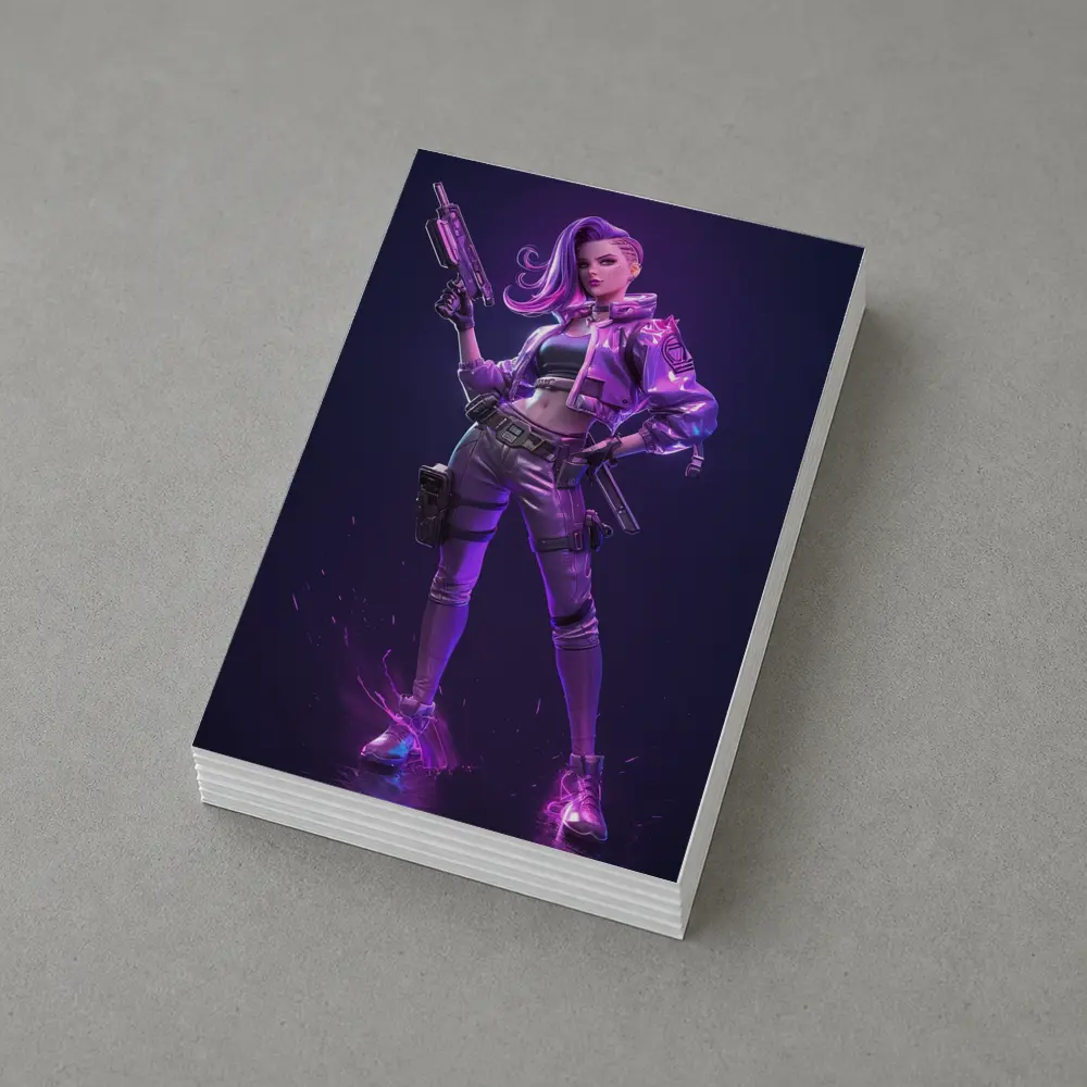 Cyberpunk Girl Neon Purple Dark Background – Postcards