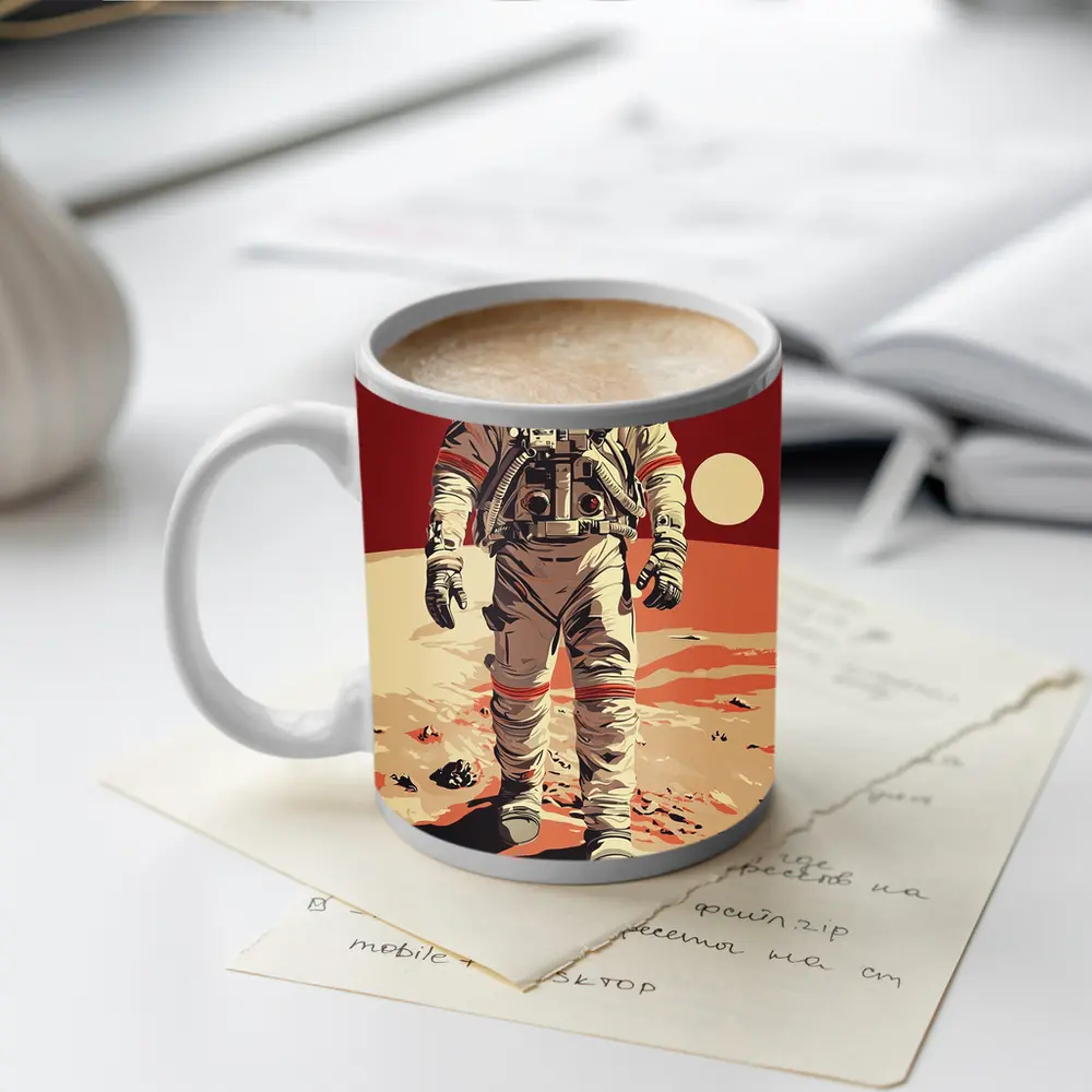 Astronaut Walking On Red Planet Surface – Mugs