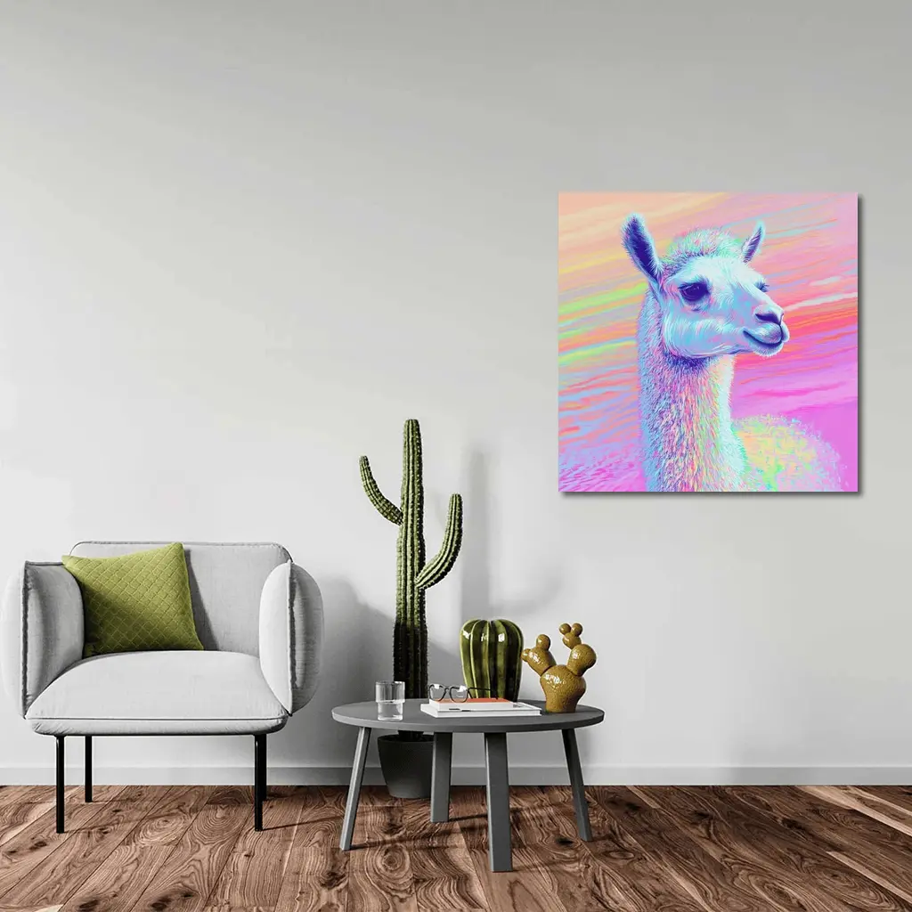 Pastel Rainbow Alpaca Llama Portrait Art – Wall Art