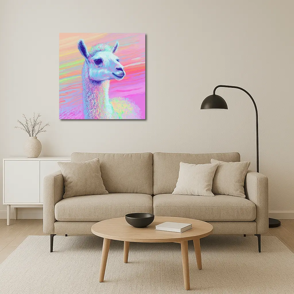 Pastel Rainbow Alpaca Llama Portrait Art – Wall Art