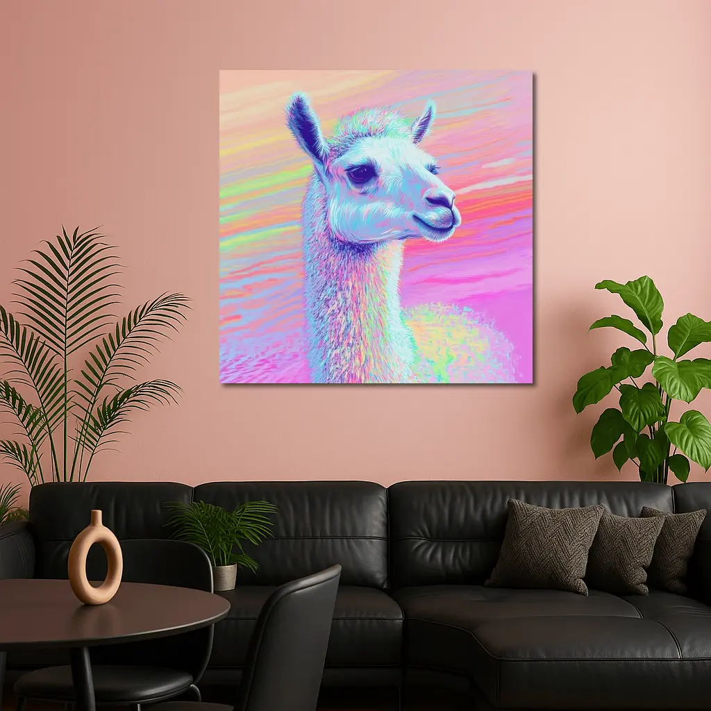 Pastel Rainbow Alpaca Llama Portrait Art – Wall Art