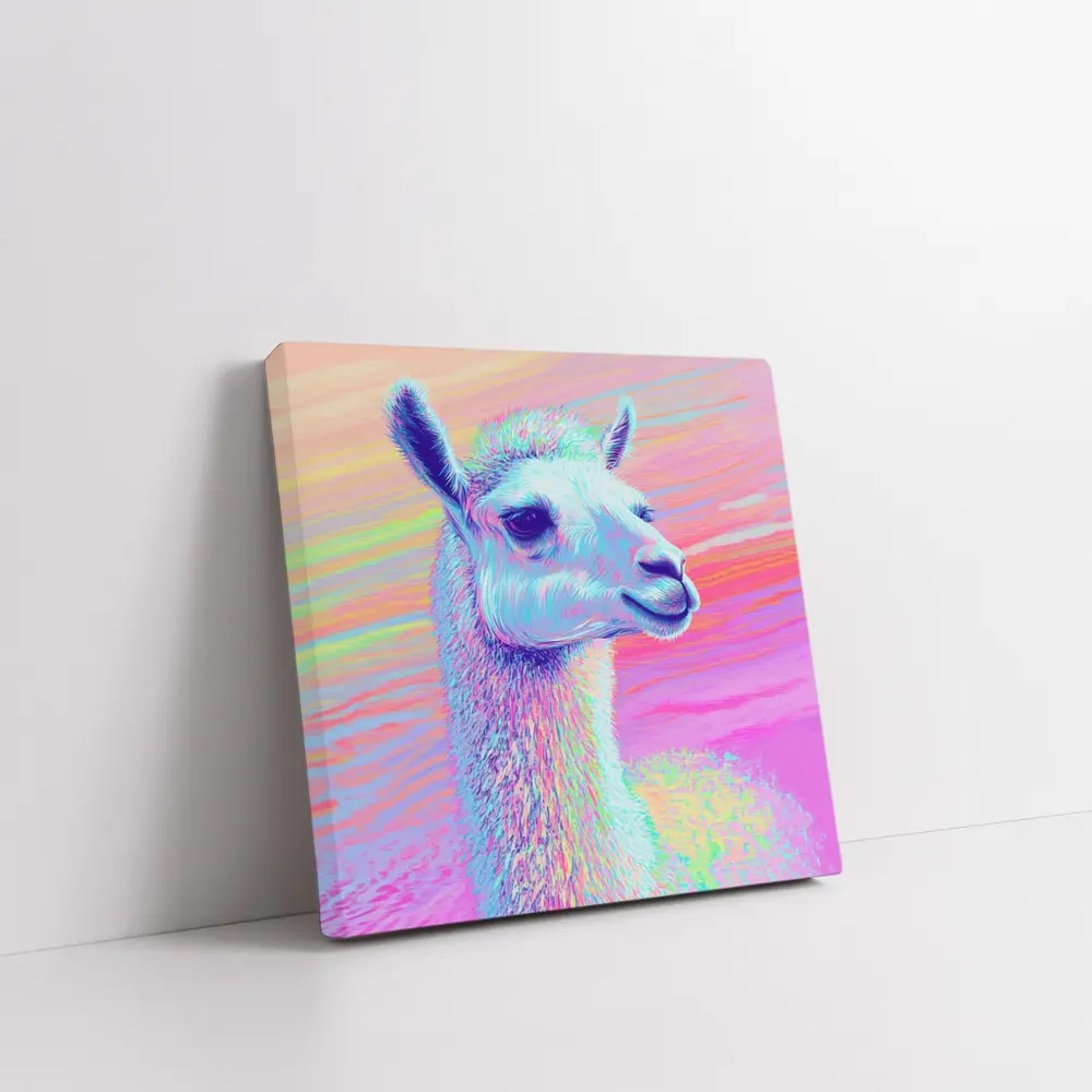 Pastel Rainbow Alpaca Llama Portrait Art – Wall Art