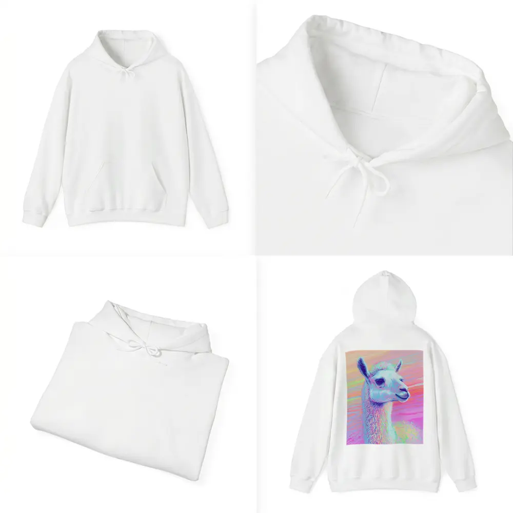 Pastel Rainbow Alpaca Llama Portrait Art – Hoodies