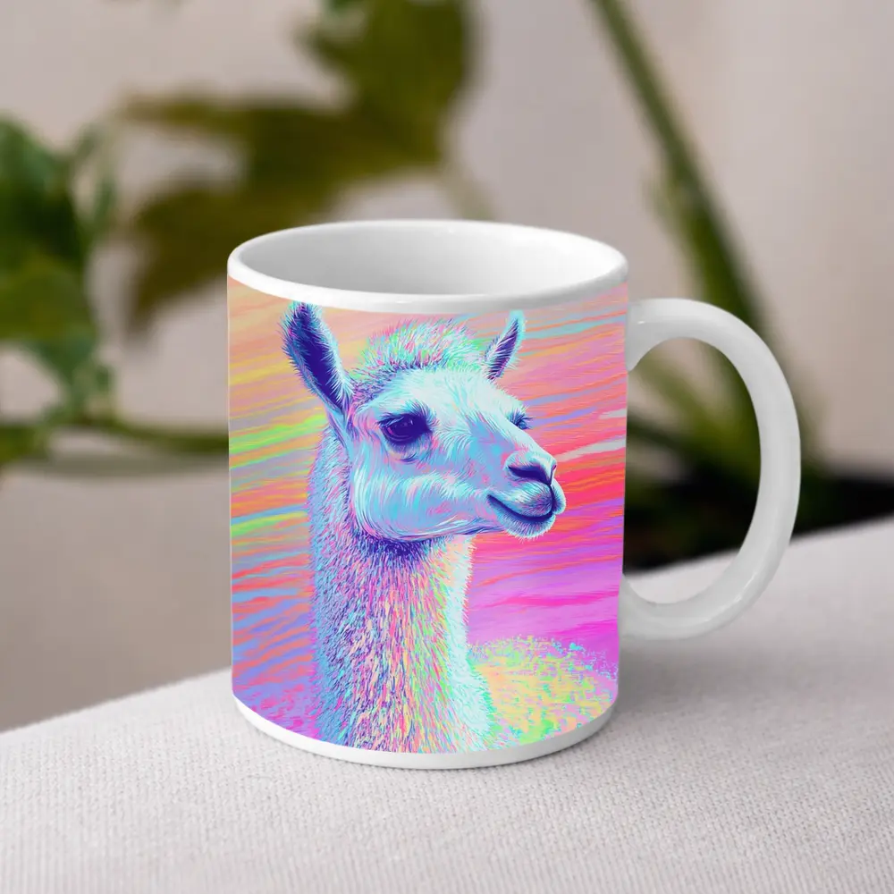 Pastel Rainbow Alpaca Llama Portrait Art – Mugs