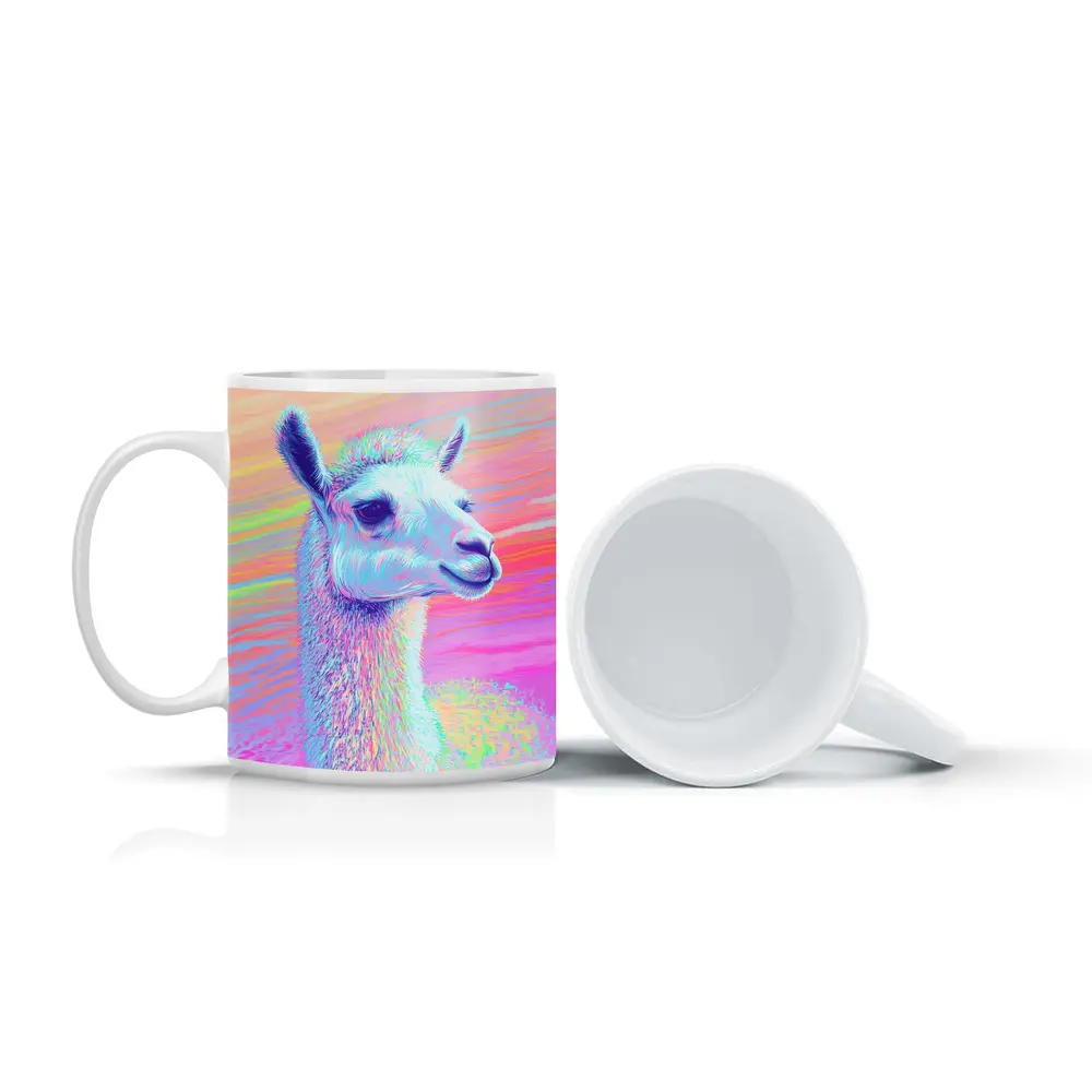 Pastel Rainbow Alpaca Llama Portrait Art – Mugs