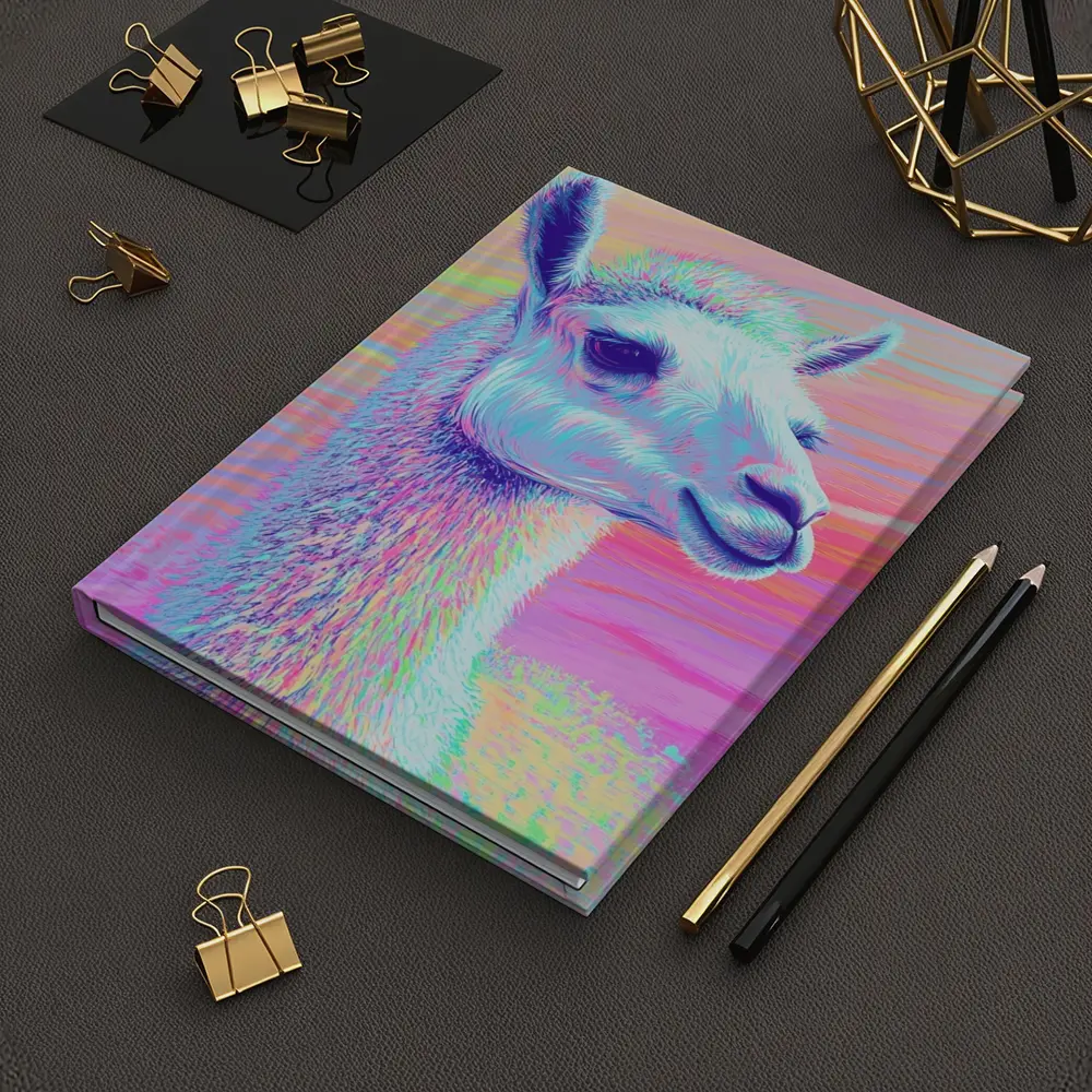 Pastel Rainbow Alpaca Llama Portrait Art – Notebooks