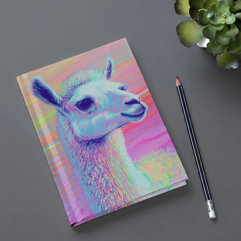 Pastel Rainbow Alpaca Llama Portrait Art – Notebooks
