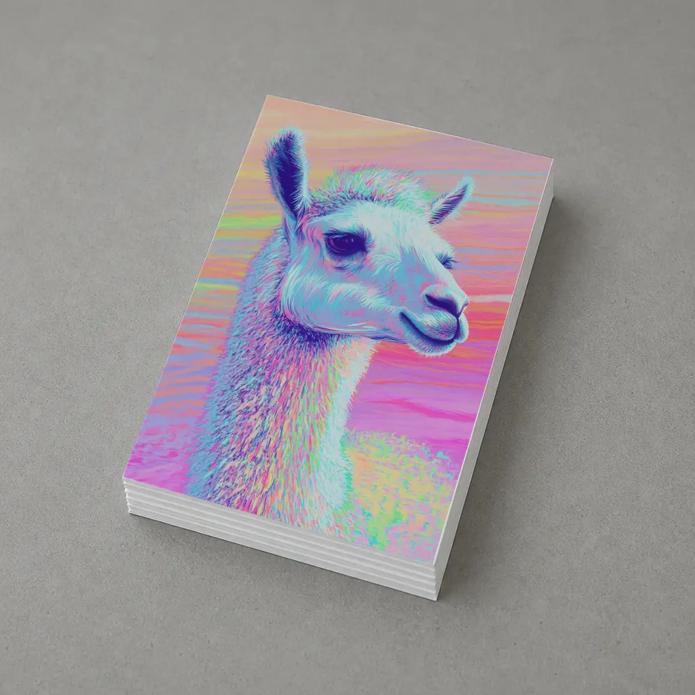 Pastel Rainbow Alpaca Llama Portrait Art – Postcards
