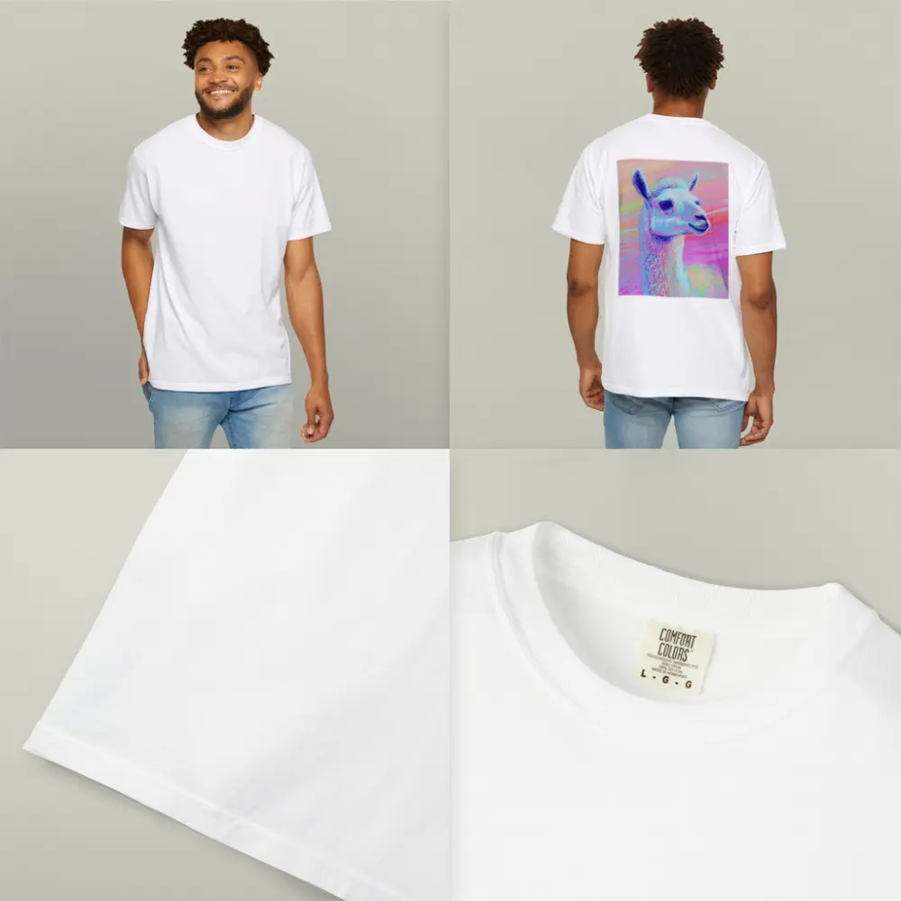 Pastel Rainbow Alpaca Llama Portrait Art – T-Shirts
