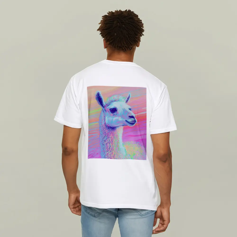 Pastel Rainbow Alpaca Llama Portrait Art – T-Shirts