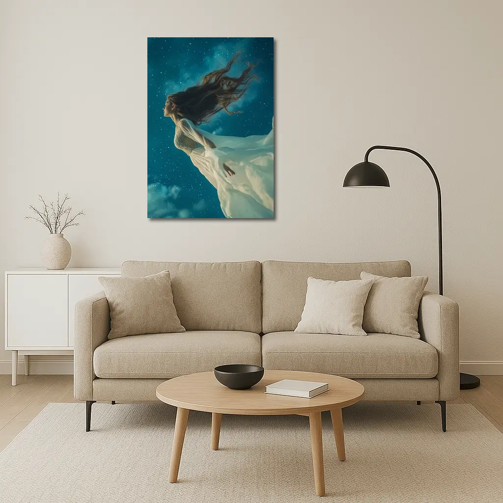 Woman Floating in Starry Night Sky – Wall Art