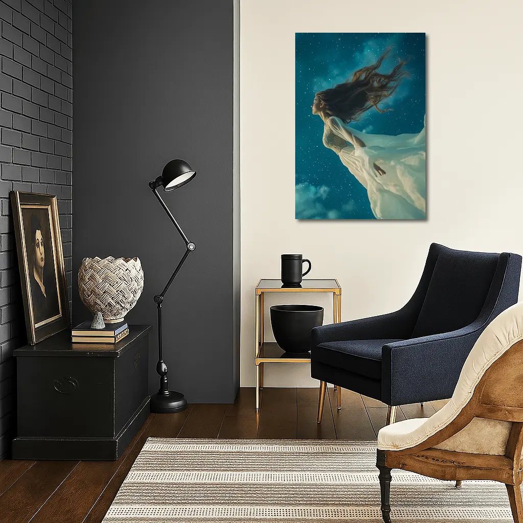 Woman Floating in Starry Night Sky – Wall Art