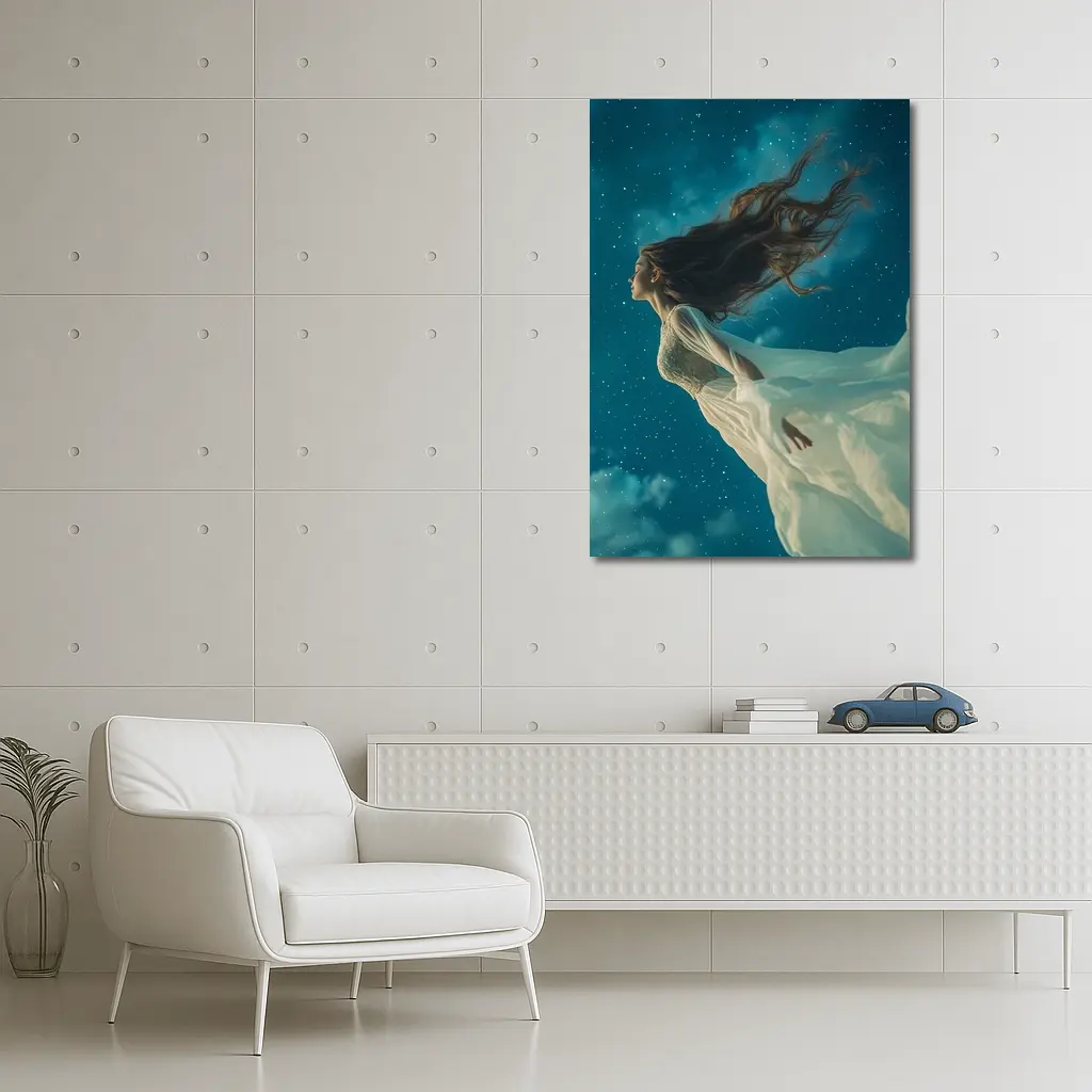 Woman Floating in Starry Night Sky – Wall Art