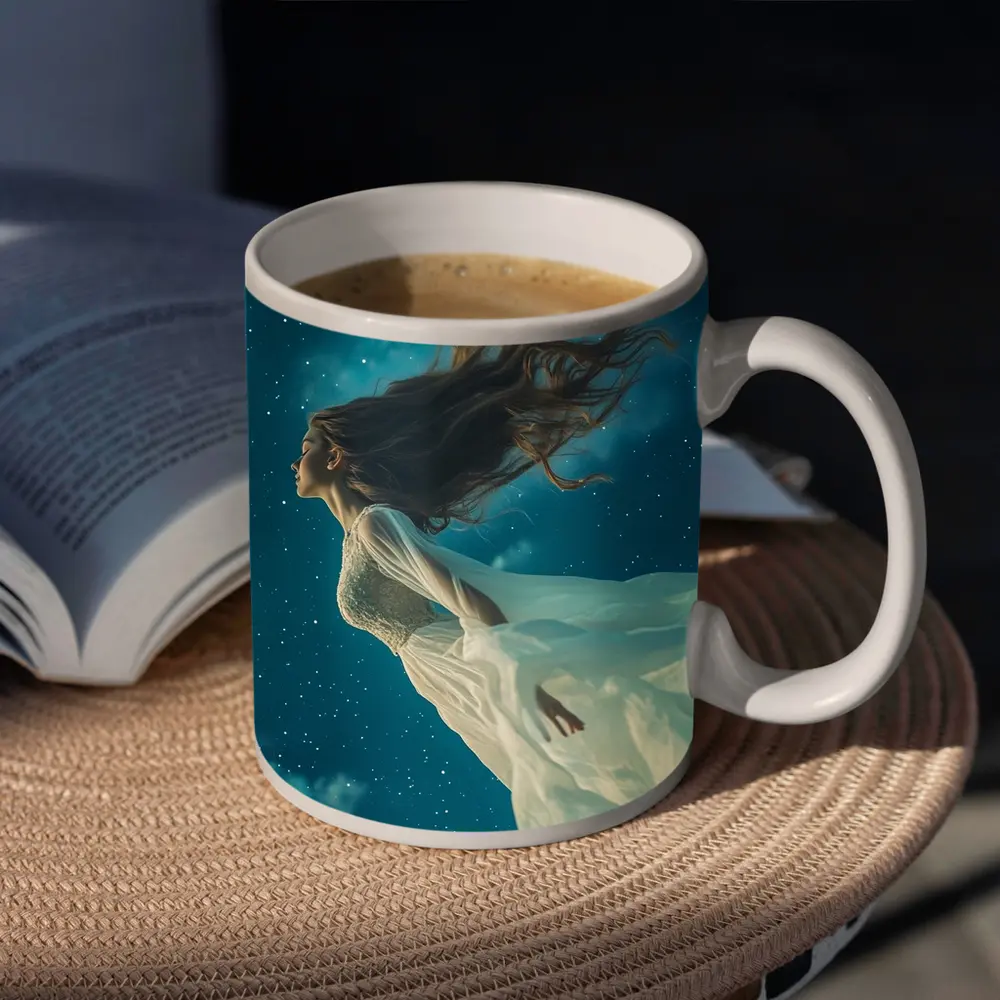 Woman Floating in Starry Night Sky – Mugs
