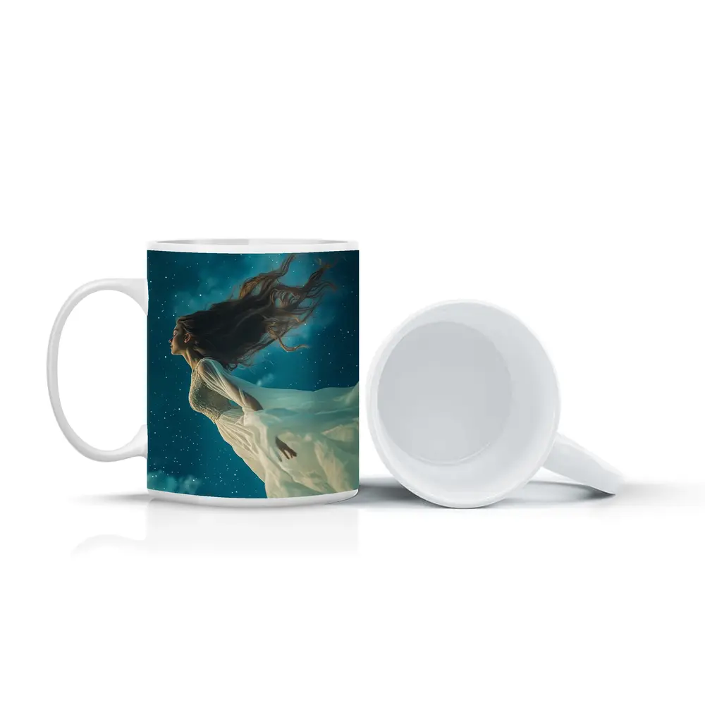 Woman Floating in Starry Night Sky – Mugs