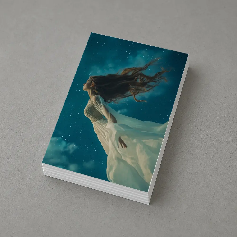 Woman Floating in Starry Night Sky – Postcards
