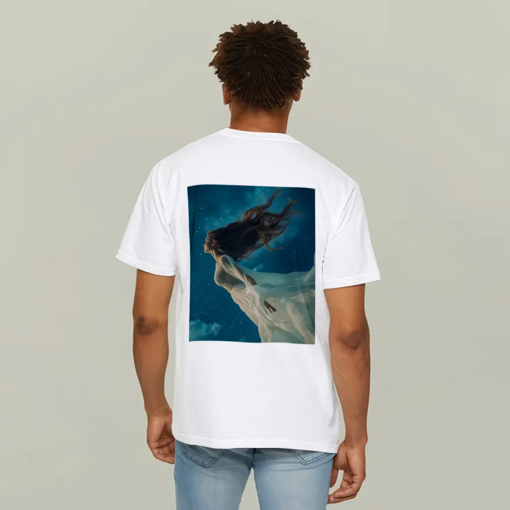 Woman Floating in Starry Night Sky – T-Shirts