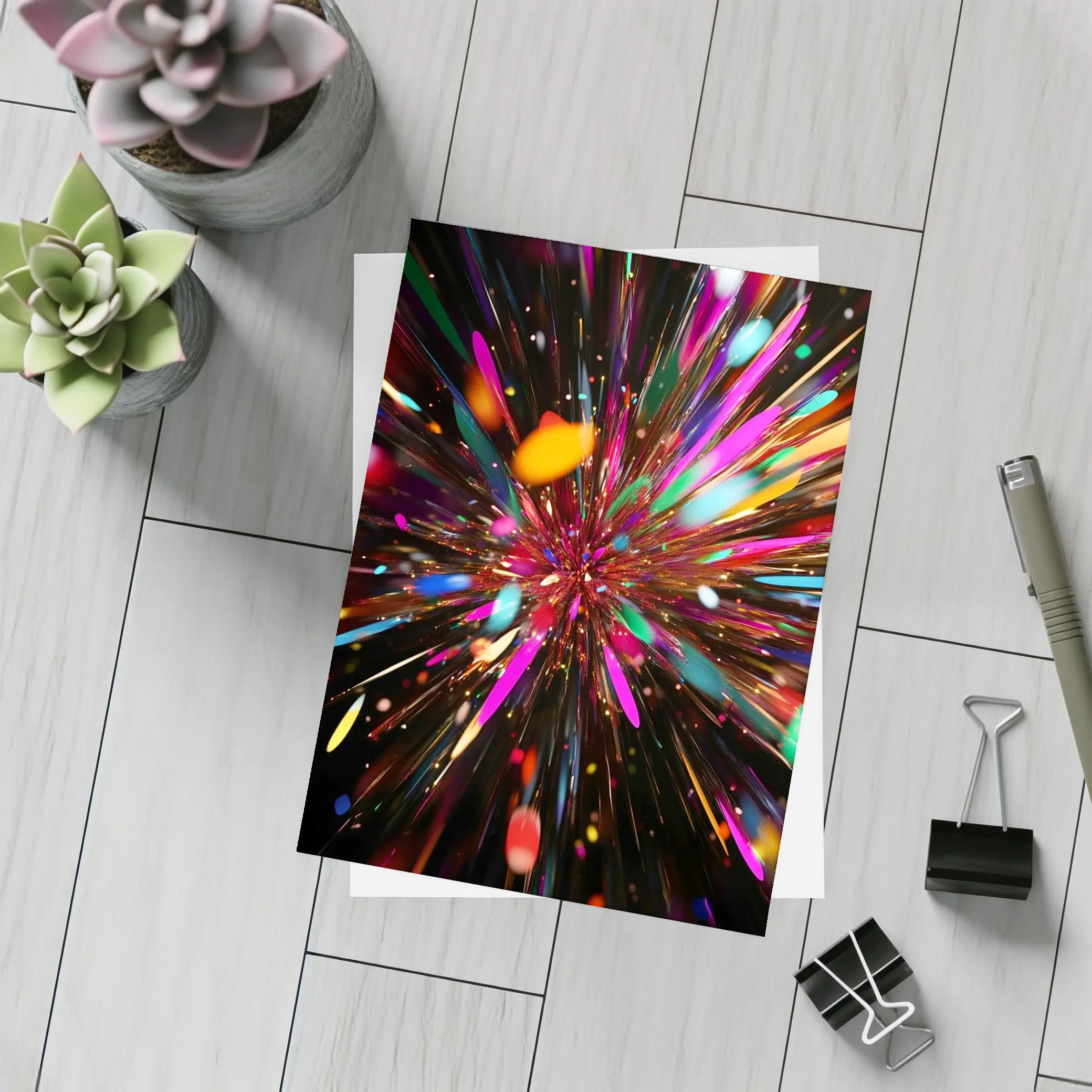 Colorful Abstract Explosion Burst Dark Background – Postcards