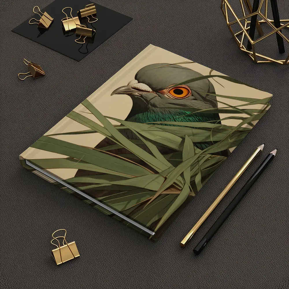 Pigeon Portrait Peering Through Green Leaves – Notebooks