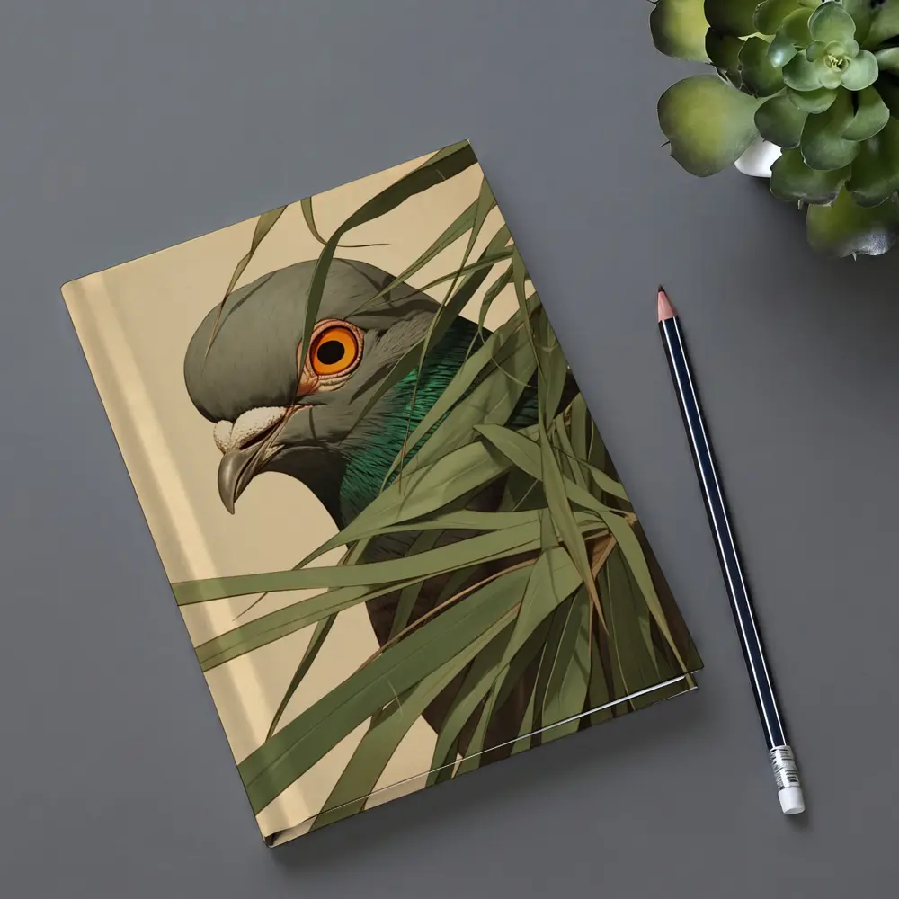 Pigeon Portrait Peering Through Green Leaves – Notebooks
